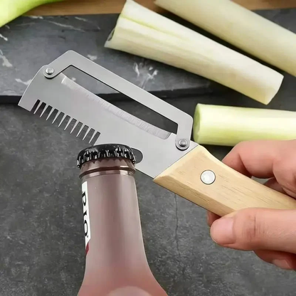 ✨Discounted Price ✨Multi-Functional Vegetable Peeler for Kitchen, Ultra-Sharp Stainless Steel Blade with Wooden Handle and Bottle Opener (2 Pcs)